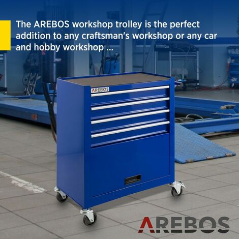 AREBOS Carrello per Officina Carrello per Attrezzi 4 Cassetti + Ampio Scomparto