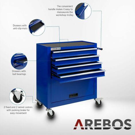AREBOS Carrello per Officina Carrello per Attrezzi 4 Cassetti + Ampio Scomparto