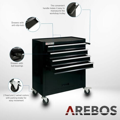 AREBOS Carrello per Officina Carrello per Attrezzi 4 Cassetti + Ampio Scomparto