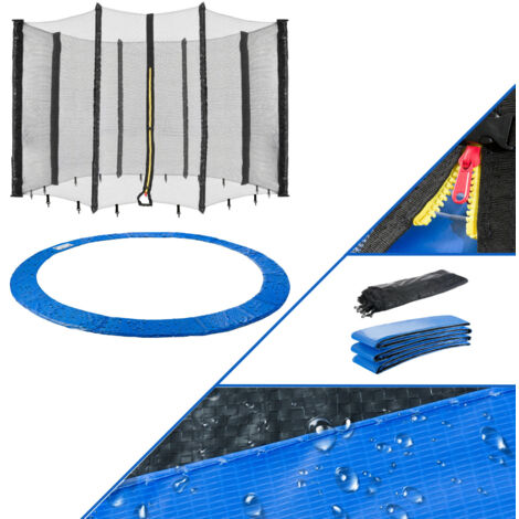 AREBOS Rete di Protezione Trampolino + Protezione del Bordo 396 cm 8 Bastones