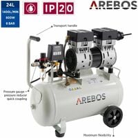 AREBOS Compressore Aria Super Silenziato 800 W 24L 54,5dB(A)
