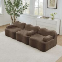 Canapé Modulaire 3 Places sans Cadre, Mousse 32D Haute Densité, Design Ondulé, Assise Profonde, Coussin d\'Accoudoir, Salon, Marron