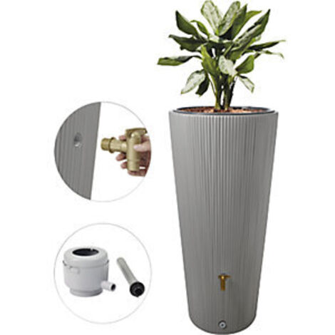 4rain VASO 2in1 DECOR serbatoio per pioggia 220 litri grigio zinco incl. rubinetto in plastica e raccordo pluviale
