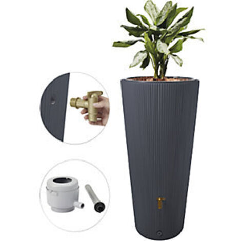 4rain VASO 2in1 DECOR serbatoio per pioggia 220 litri grigio grafite incl. rubinetto in plastica e raccordo pluviale