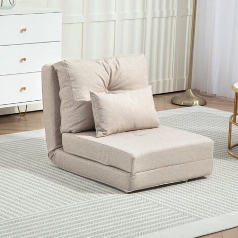 Chauffeuse canapé-lit convertible fauteuil 1 place avec 1 coussin avec dossier réglable, 60x 80x56cm,beige