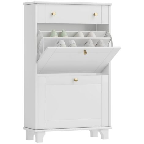 Meuble à chaussures étroit avec tiroirs abattants, étagère réglable, 60x23,5x98,5 cm, blanc (1/5)