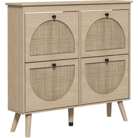 Meuble à chaussures 4tiroirs abattants 20paires étagère réglable bois massif 105x24x97.5cm naturel (1/5)