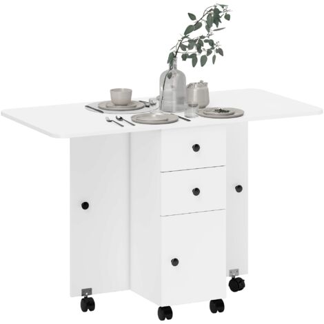 Table pliante pour 6 personnes avec rangements intégrés, rabat, 120x60x76,5 cm, blanc (1/5)