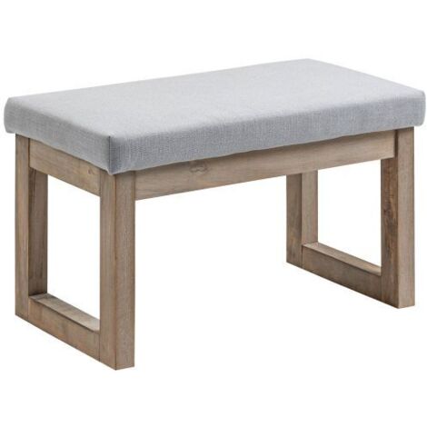 Pouf rembourré gris, pieds en bois, 68×38×42 cm, pour salon, chambre et entrée (1/5)