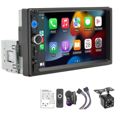 Autoradio 1 DIN écran 7" avec CarPlay Android Auto filaire, Bluetooth WiFi GPS FM USB, commande au volant, caméra de recul