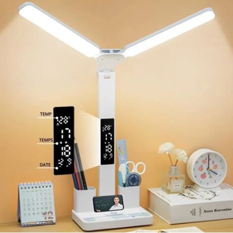 Lampe de bureau LED dimmable, protection yeux, 3 températures de couleur, porte-stylo, affichage LED pour étude et travail (1/2)
