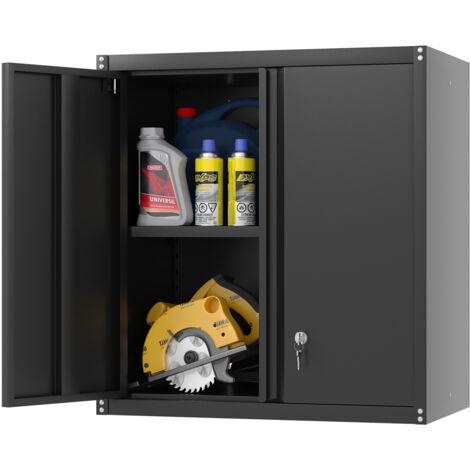 Armoire Métallique 2 Portes Noir 71x66x35 cm, Étagères Réglables, Placard Cuisine Salon Bureau (1/5)