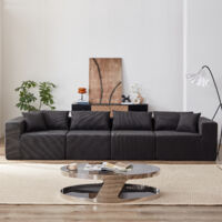 Canapé modulable L en chenille beige 264x167x71cm, luxueux, mousse compressée, salon/chambre