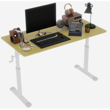 Scrivania Regolabile in Altezza Manuale in Legno e Metallo, Manovella, Doppia Colonna per Home Office (1/5)