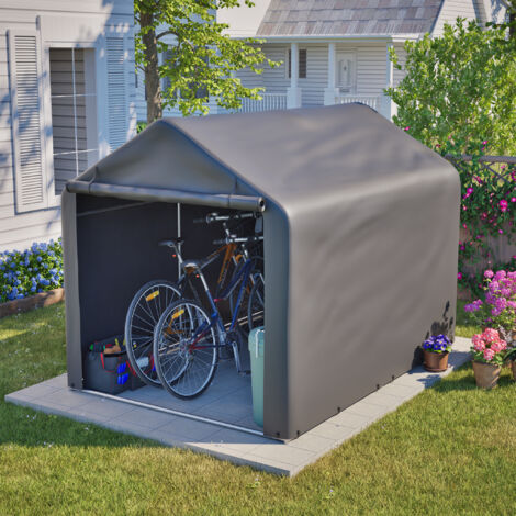 Garage per biciclette da esterno in metallo e PE grigio 160x220x165 cm con roll-up frontale e prese d'aria