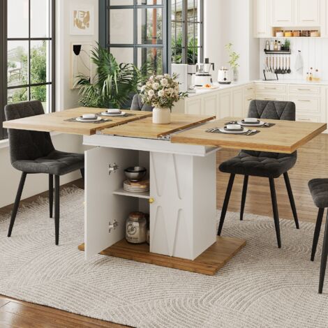 Set da pranzo con tavolo allungabile e 4 sedie, MDF e metallo bianco, 110(140)x70x76,5 cm (1/5)