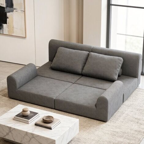 Divano letto pieghevole in flanella grigio, poltrona convertibile multifunzione con imbottitura in schiuma, salvaspazio (1/5)