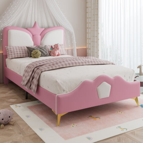 Cama Tapizada 90x200 Cm Estructura PU Rosa Y Blanco (1/5)