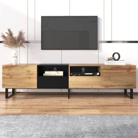 Mueble TV Moderno Negro Y Madera, Gran Espacio Almacenaje, Construcción Robusta (1/5)
