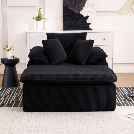 Sillón relax 177x122x92 cm pana negro, diseño sin armazón, respaldo reclinable (1/5)