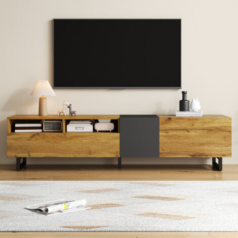 Mueble TV Colorblock, Diseño Contrastado, 3 Puertas, 2 Compartimentos, Patas Metálicas Forma U (1/5)