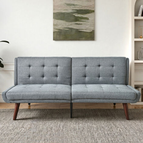 Sofá 146 Cm 3-en-1 Modular Tela Lino Gris, Respaldo 5 Posiciones Y Patas Metal Modernas (1/5)