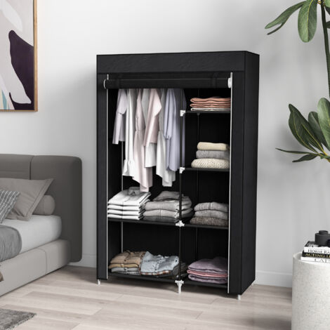 Armario Textil 103x43x162,5 Cm Negro, 1 Barra Y 6 Baldas, Funda No-tejida, Estructura Acero (1/5)
