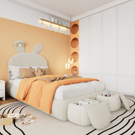 Cama Tapizada 90x200 Cm Diseño Orejas Conejo E Iluminación LED (1/5)