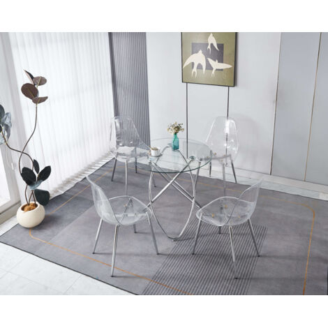 Conjunto de comedor de metal color cromo con 1 mesa y 4 sillas tapizadas en terciopelo