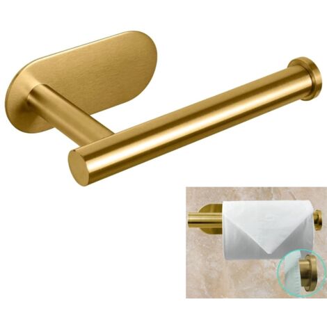 Toilettenpapierhalter ohne Bohren – Edelstahl – Selbstklebende Montage – Geeignet für Bad, Küche und WC – Länge 16 cm – Gold