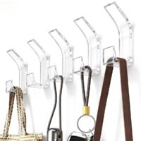 Set mit 5 selbstklebenden Wandhaken, höhenverstellbar, zum Aufhängen hinter der Haustür, für Mäntel, Schals und Taschen, 2,8 x 2 x 7,6 cm, transparent