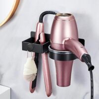 Halterung für Haartrockner und Glätteisen für Badezimmer/Schlafzimmer/Hotelzimmer, kein Bohren erforderlich, Klebe-/Schraubbefestigung, Schwarz