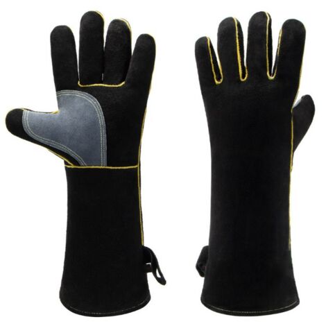 Guanti in pelle estremamente resistenti al fuoco e al calore, con cuciture in Kevlar, perfetti per caminetti, stufe, forni, griglie, saldatura, barbecue, saldatura MIG, presine e manipolazione di anim (1/5)