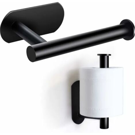 Portarrollos de papel higiénico autoadhesivo de acero inoxidable, porta rollos de papel higiénico de pared para baño, cocina y salón, 16 cm, color negro (1/5)