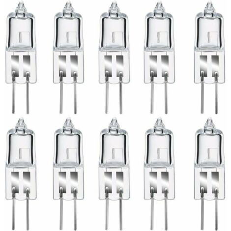 10 bombillas halógenas G4 50W 12V, blanco cálido 2800K, regulables, cápsula transparente