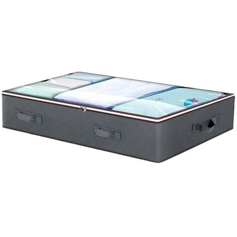 Caja de almacenamiento plegable de 90 litros con tapa, ideal para guardar ropa, edredones y ropa de cama, color gris, dimensiones 100x50x18 cm.