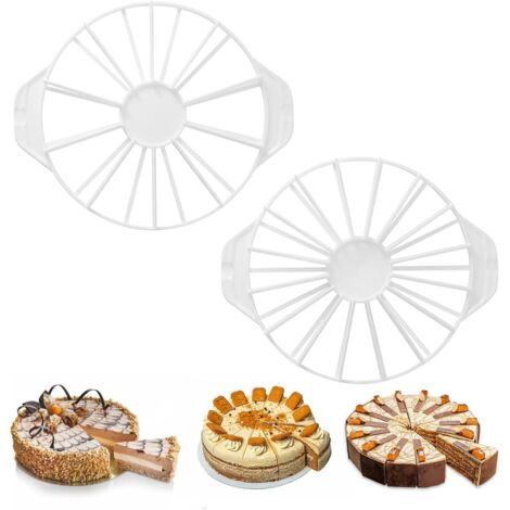 Cortador de pasteles de doble cara - 2 rebanadas - 10/12/14/16 - Herramienta de corte - Marcador de rebanadas redondo - Utensilio de repostería - Apto para pasteles, pan y tartas (Blanco) (1/5)