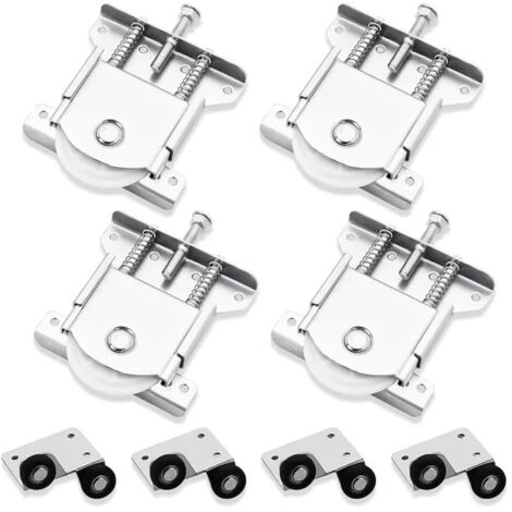 4 pares de rodillos para puertas correderas de armario – Acero laminado en frío, altura regulable, ruedas de nailon silenciosas – Kit completo con fijaciones (1/5)