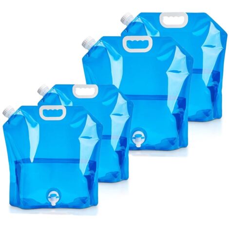 Kit de emergencia para el hogar: 4 recipientes de agua plegables (5L y 10L), de polietileno ecológico, con tapa y grifo a prueba de fugas, depósito de agua portátil. (1/5)