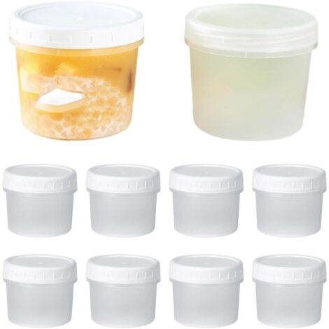 Juego de 10 tarros para alimentos - Recipientes pequeños para alimentos - Tapas reutilizables - 200 ml - Para fruta, mermeladas, salsas, yogur, helado, aperitivos, etc. - 8 x 6 cm - Transparentes (1/5)