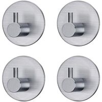 Juego de 4 ganchos de pared adhesivos plateados, sin taladrar, para puerta de baño, cocina, toallas o ropa, duraderos y fáciles de instalar.