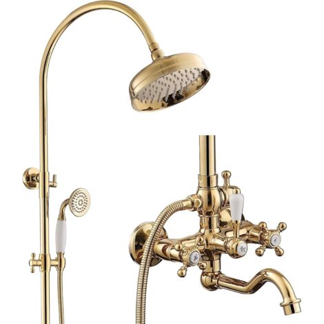 Colonne de Douche, BSS0354 Moderne Ensemble de Douche, 8in/200mm Pomme de Douche, Poignée en Céramique, Rotatif à 180° Robinet de Baignoire, 59A Tout en Cuivre, Hauteur Réglable