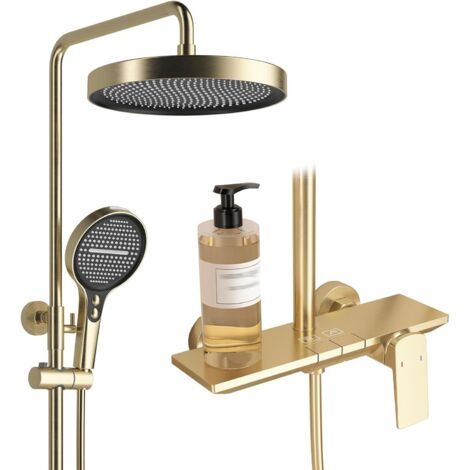 Colonne de Douche, Innovant en Touches de Piano, RSS0608 Moderne Ensemble de Douche, 10in/25cm Système de Douche, Douchette à Main 4 Modes, Aérographe, Table de Rangement, Hauteur Réglable