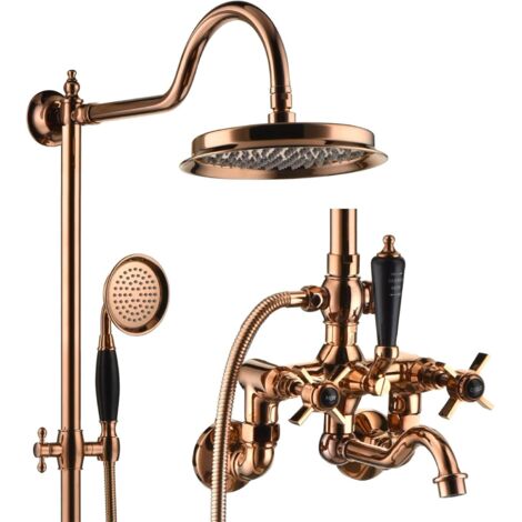 Colonne de Douche, BSS0361 Or Rose Moderne Ensemble de Douche, 9in/230mm Pomme de Douche, Poignée en Céramique, Rotatif à 180° Robinet de Baignoire, 59A Tout en Cuivre, Hauteur Réglable