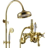 Colonne de Douche, BSS0360 Or Zirconium Moderne Ensemble de Douche, 8in/200mm Pomme de Douche, Poignée en Céramique, Rotatif à 180° Robinet de Baignoire, 59A Tout en Cuivre, Hauteur Réglable