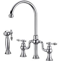 Robinet de Cuisine, RKF0398 Rétro Cuisine Robinet avec Pulvérisateur Latéral, 4 Trous 2 Poignées Mitigeur Cuisine, 59A Laiton, pour Eau Froide et Chaude