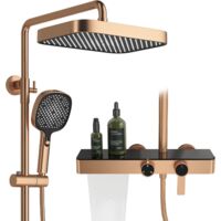 Colonne de Douche, RSS0562 Moderne Ensemble de Douche, 300x200mm Pomme de Douche, Système de Douche avec Table de Rangement, Robinet de Baignoire Cascade, Cuivre 59A, Hauteur Réglable