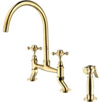 Robinet de Cuisine, RKF0364 Moderne Cuisine Robinet avec Pulvérisateur Latéral, 3 Trous 2 Poignées Mitigeur Cuisine, 59A Laiton, Anticorrosion, Durable