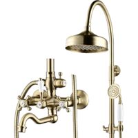 Colonne de Douche, BSS0354 Moderne Ensemble de Douche, 8in/200mm Pomme de Douche, Poignée en Céramique, Rotatif à 180° Robinet de Baignoire, 59A Tout en Cuivre, Hauteur Réglable