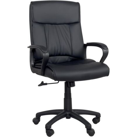 Fauteuil de bureau de direction, simple et élégant, siège pivotant en similicuir, hauteur réglable, rotation à 360°, accoudoirs rembourrés, roulettes rapides (noir) (1/5)